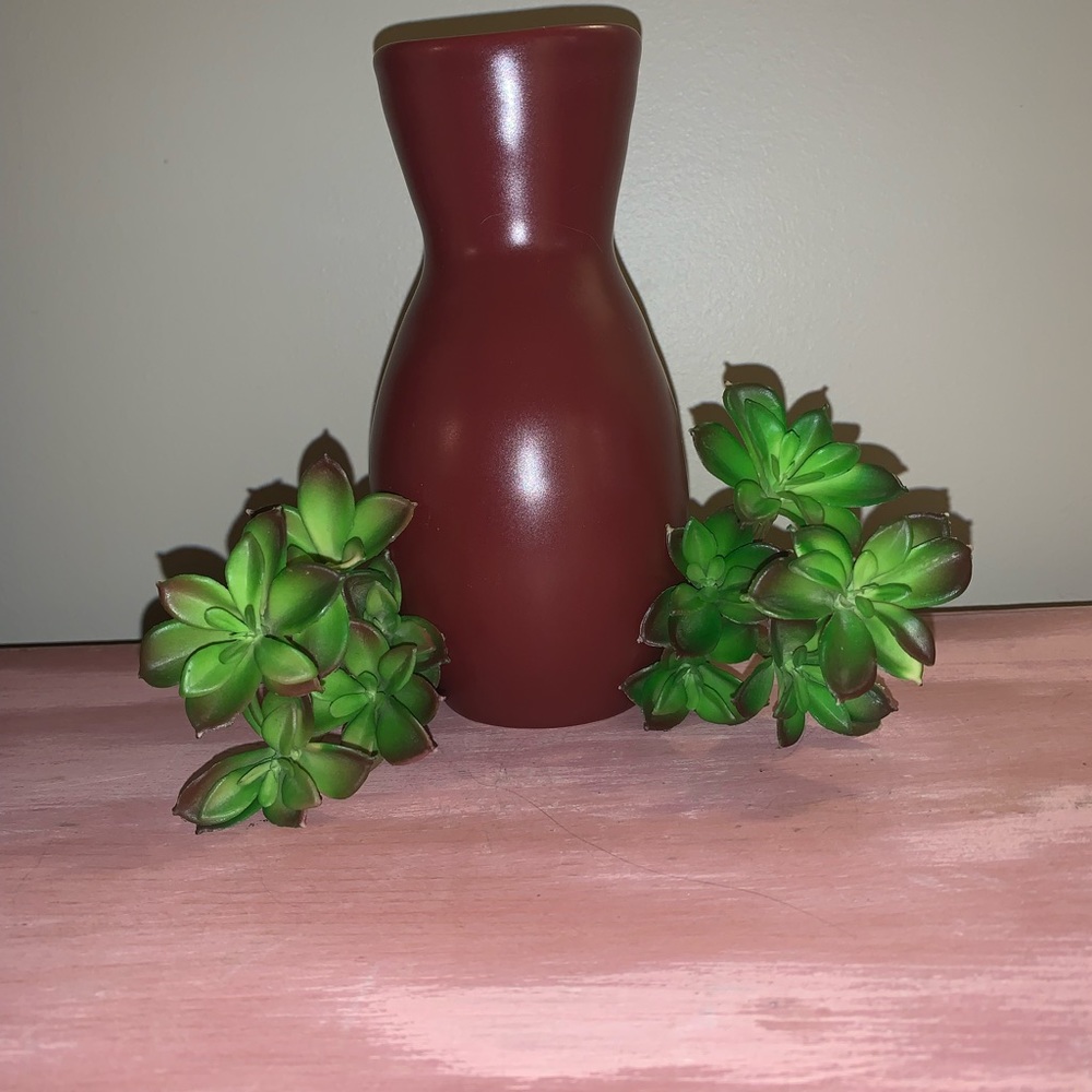 Pottery Barn Burgundy Vase Wine Brown Ceramic Matte Glaze 6.5" Made in Portugal